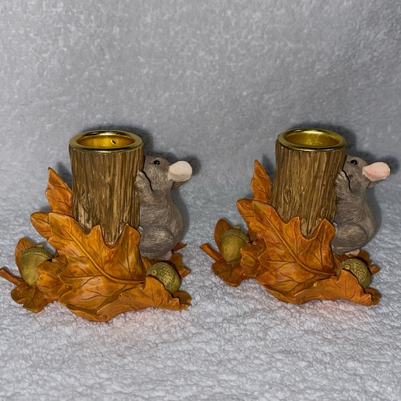 Charming Tails Mouse Candleholders Behind Stump 85/516 Rare - Picture 4 of 6